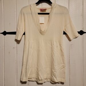 Sweet & Sinful Womens Sweatet Elegant Cream V-Neck Y2K Size Medium